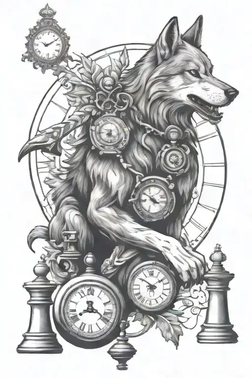 Wolf And Clock And Chess Piece