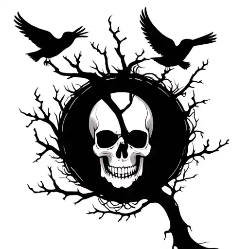 Skull Tree Sillhouette Birds With Branches