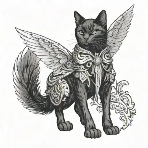 Black Cat Angel Warrior Standing