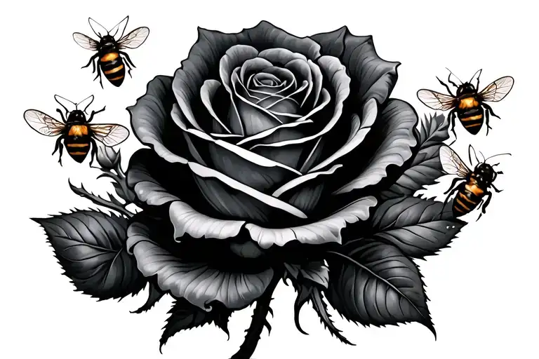 A Black Rose And 2 Bees