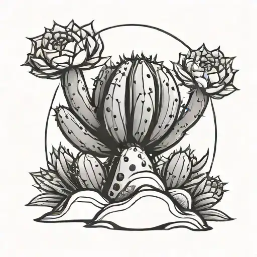 Stylized Cactus With Vulcano In The Back