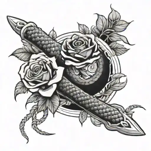 Katana Roses With Snake Wrapped