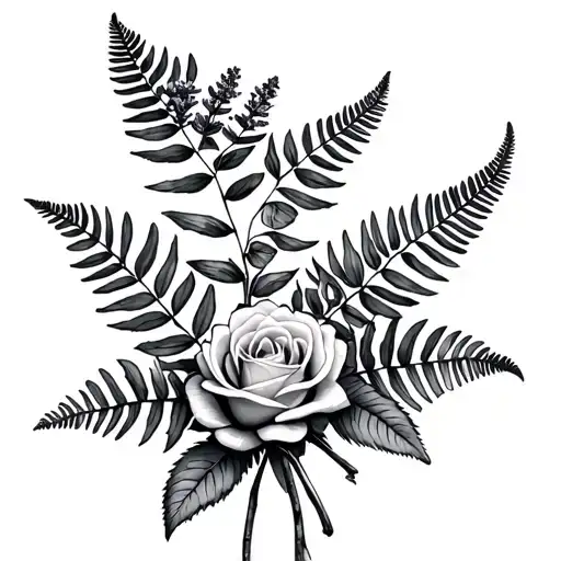 New Zealand Fern With 1 Small Rose & Lavender Tied With Infinity Knot