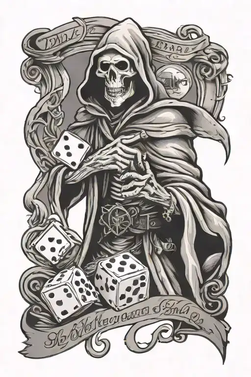 Rolling Dice With Banner For Memory Of My Deceased Dad With Grim Reaper
