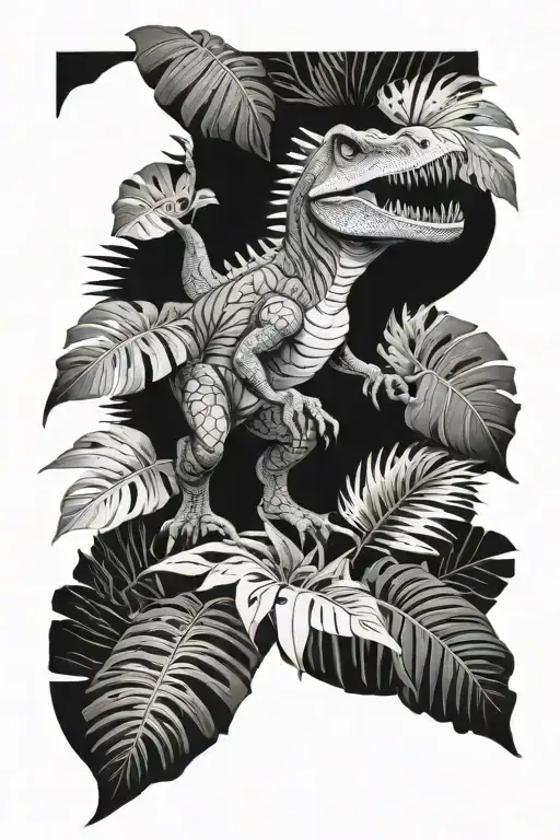 Tropical Leaves And Dinosaur