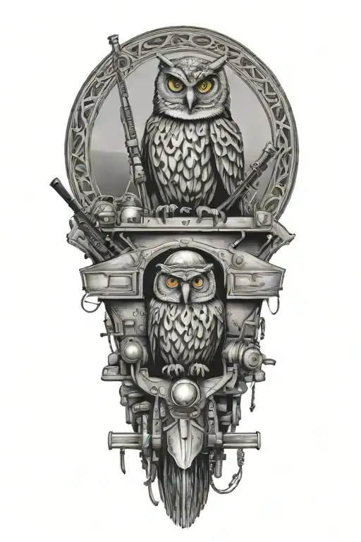 Wizard Owl And Covered Wagon With Rifles Behind Representing Andrew Pickens And Daniel Morgan