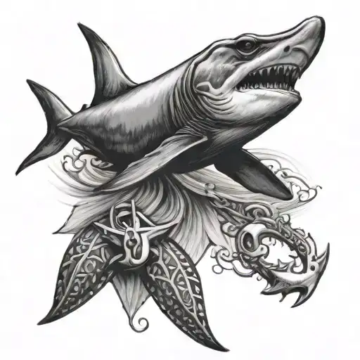 Hammerhead Shark With Anchor Design