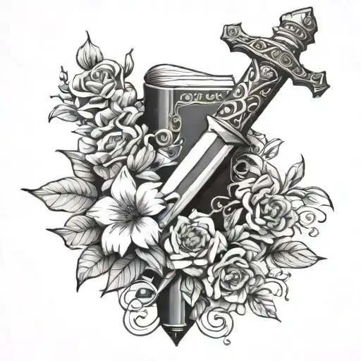 Book With Shadow With Flowers Sword