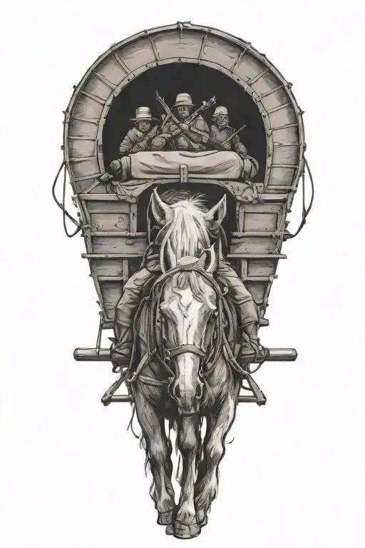 1700'S Covered Wagon Front View With Rifles