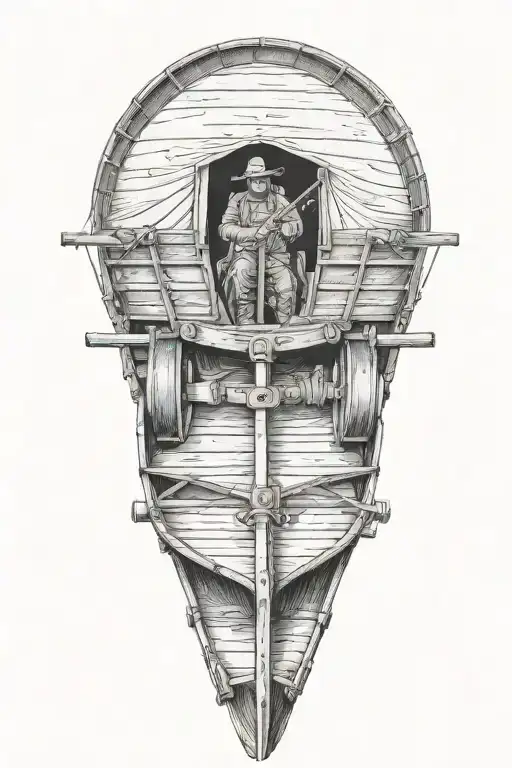 1700'S Covered Wagon Front View With Rifles No People