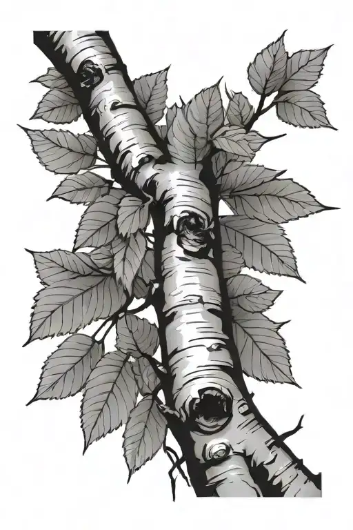 Birch Tree Branch Fine Line Simple