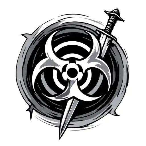 Biohazard Symbol With Sword Going Through Center