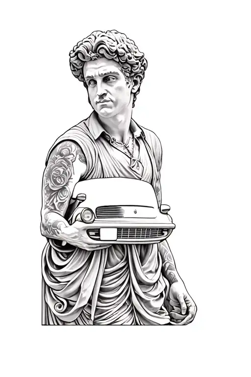 A Statue Of A Man Holding A Car