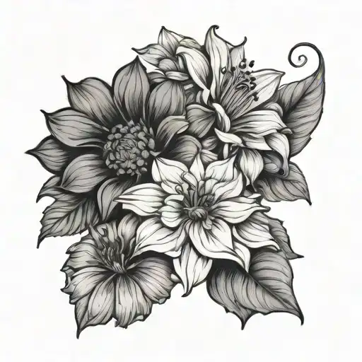 Dahlia And Hibiscus And Sunflower