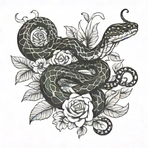 Snake And Colorful Flowers Growing