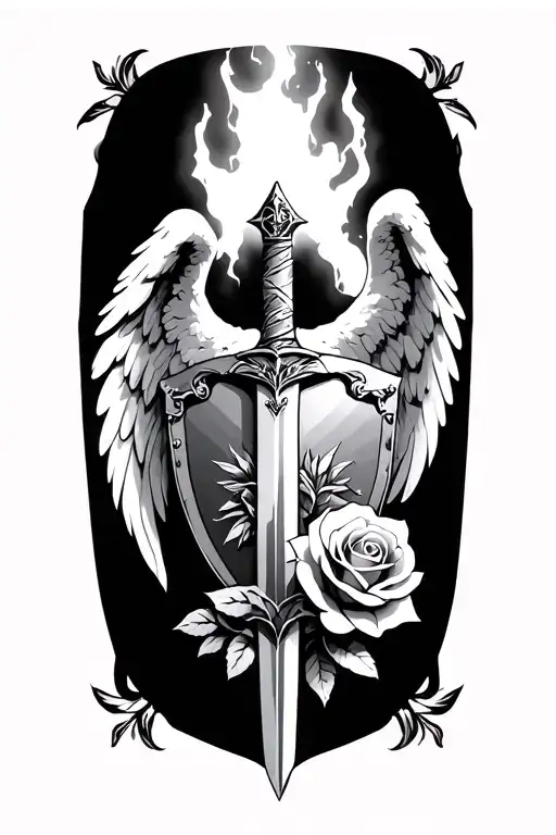 Guardian Angel With A Sword And Rose Sheild