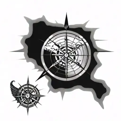 Compass Rose With Tour Bus And Map Inside Representing A Memorial And Being A Driver