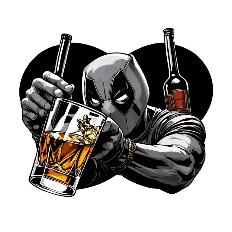 Deadpool Drinking Whiskey