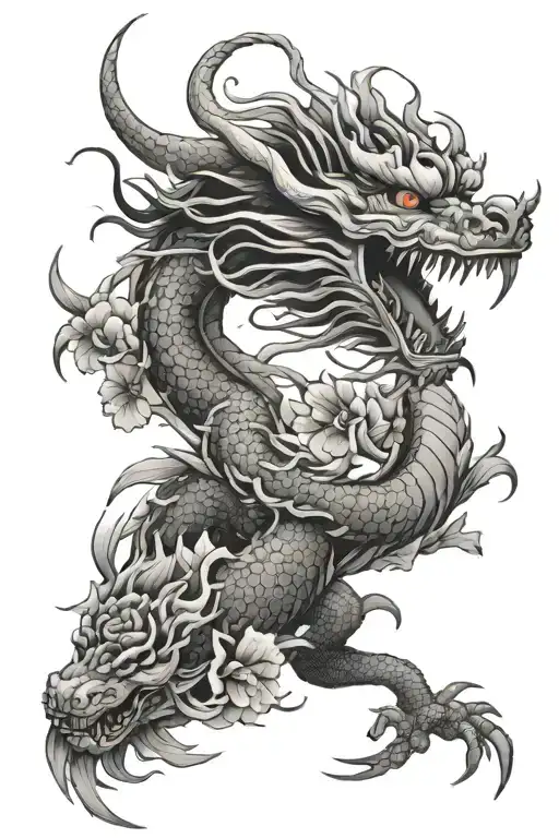 Chinese Dragon And Hisbiscus Flower