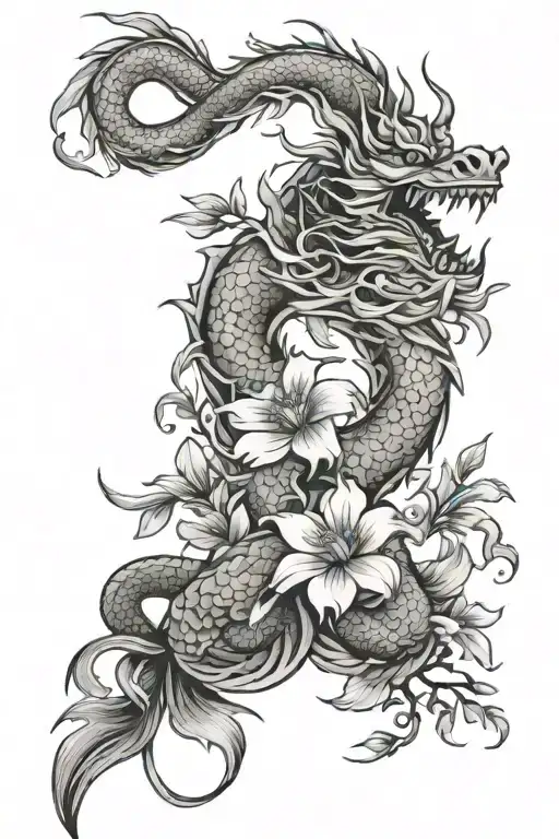 Chinese Dragon And Hisbiscus Flower