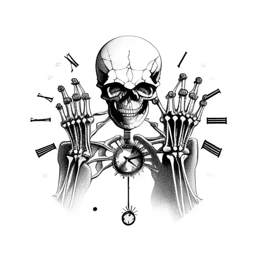 A Hand Skeleton With Clock