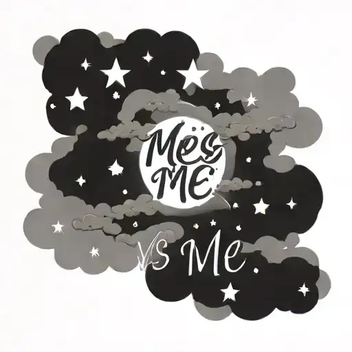 Fore Arm Tattoo Saying Me Vs Me Written With Background Of Clouds With Stars