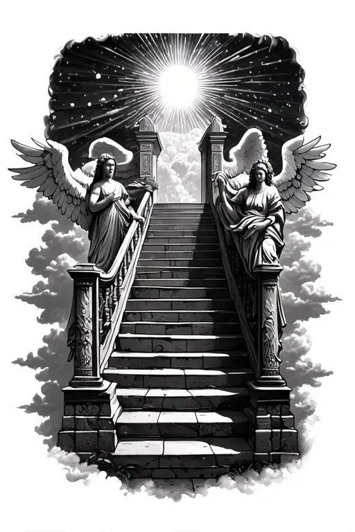 Stairway To Heaven Walking Up Stairs Angels Sun Rays Clouds Heaven Gate At The Top Of The Stairs