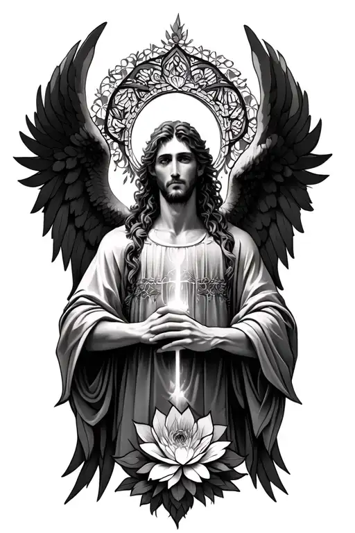 Nature Flower Deep Intricate Mandala Male Arch Angel Holding Power