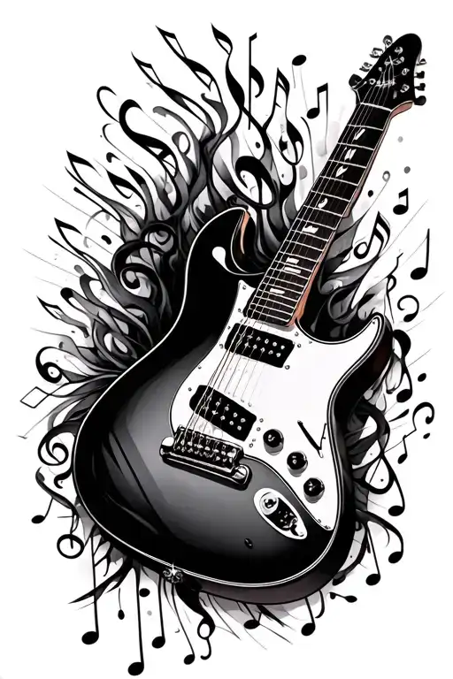 Electric Guitar With Musical Notes Flowing