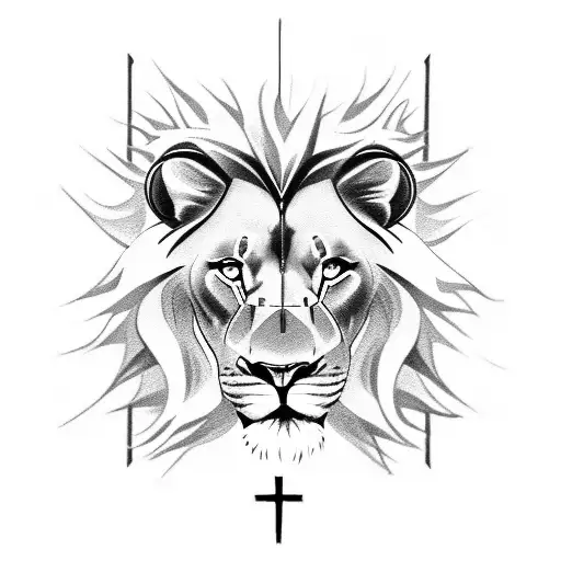 Cross With Lion And Jesus