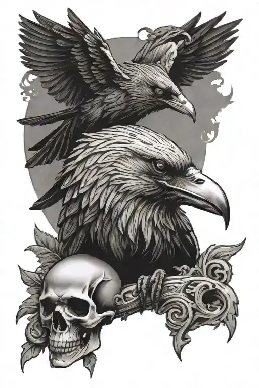 Viking Raven Perched On A Skull