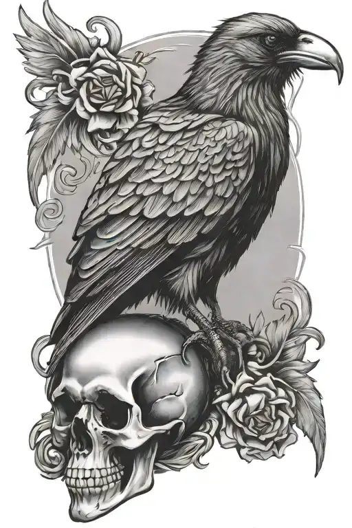 Viking Raven Perched On A Skull