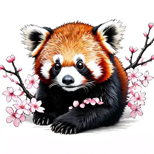 Red Panda Surrounded By Cherry Blossoms