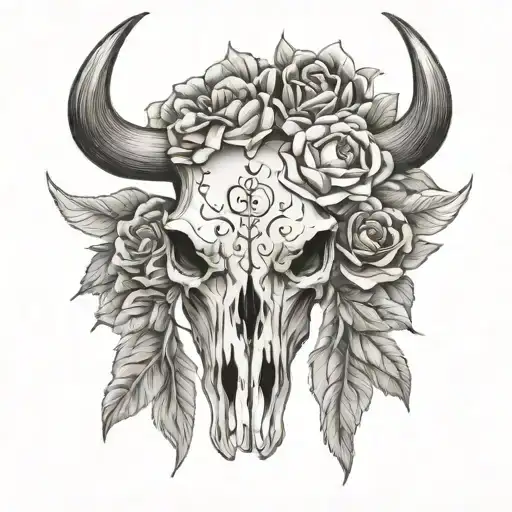 Bull Skull With Flowers