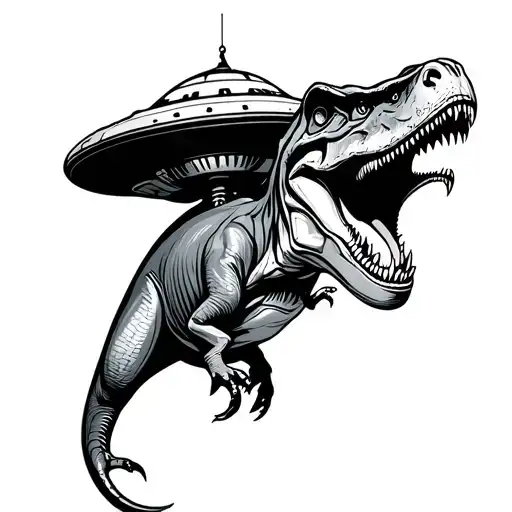 Dinosaur Hanging On To A Ufo