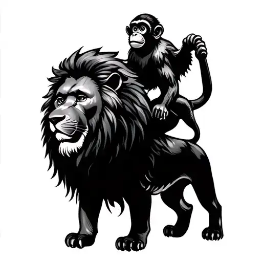 Small Monkey Riding Lion