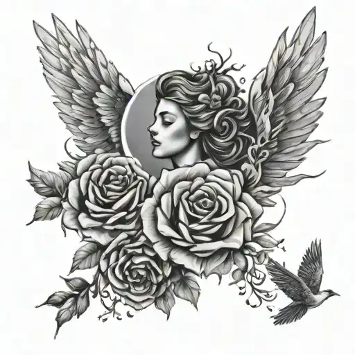 Sun And Angel Roses And Birds