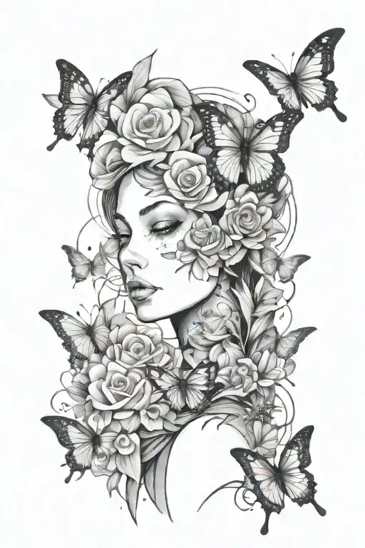 Flowers And Butterflies Surrounding Abstract Female Body