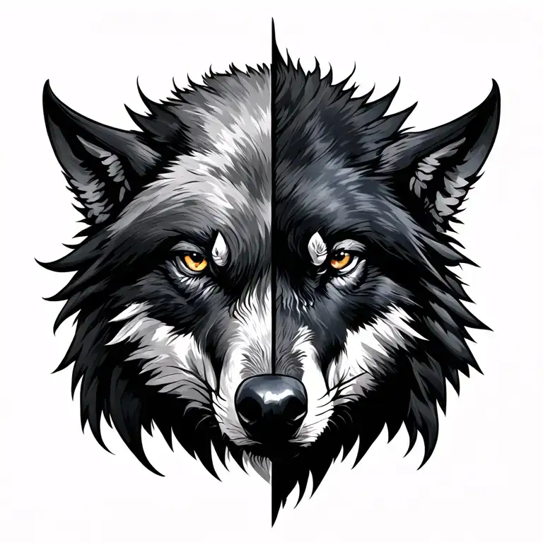 Half Wolf Face And Half Raven