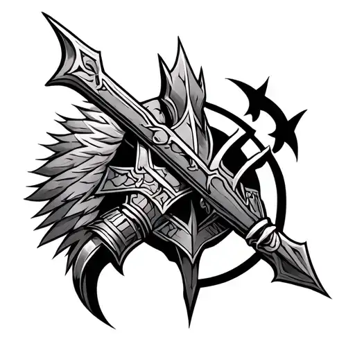 A Black And White Tattoo Design Of Taken King Hunter Armor Set With Hunter Symbol