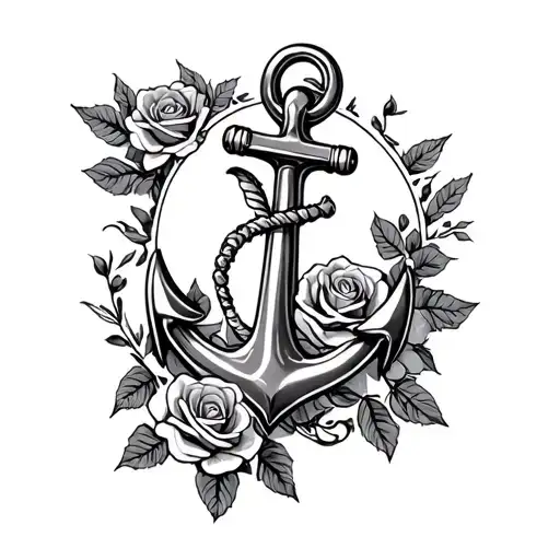 Traditional Style Anchor With Roses On Wine Wrapped Around It