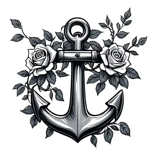 Traditional Style Anchor With Roses On Vine Wrapped Around It