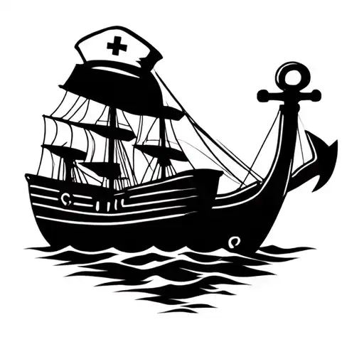 Ship Anchor And Nurse Hat At Top Sign Minimalist Representation