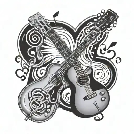 Mic And Guitar Representing Great Love With Music Notes