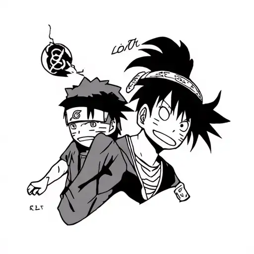 Naruto Torufin And Luffy Tatto Design Full Leg