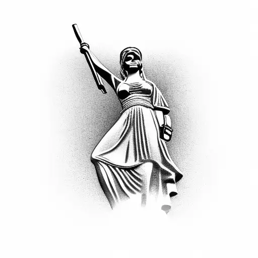 Lady Justice With Bandana Over Eyes Holding A Gun And Money