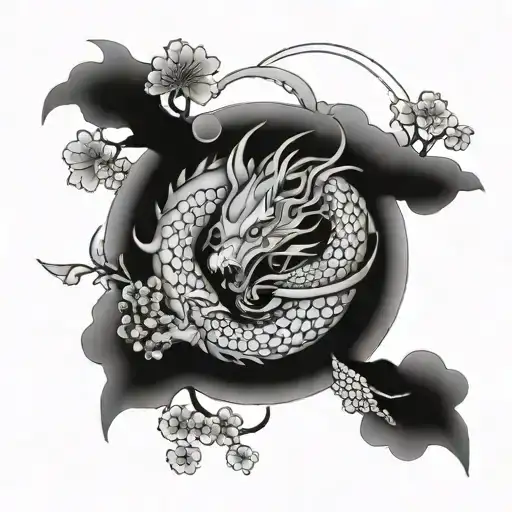 Dragon Cloud And Cherry Blossoms