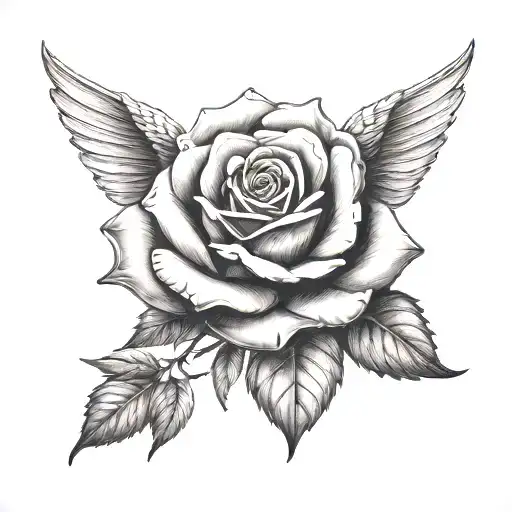 Single Rose With Angle Wings