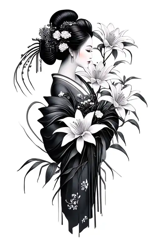 Geisha Surrounded By Spider Lillies