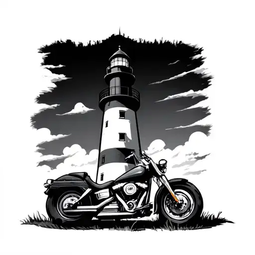 Lighthouse With Harley Davison Motercycle